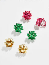 BaubleBar That's A Wrap Kids' Clip On Earring Set - Gold/Red/Green - 
    Three pairs of kids' Christmas bow earrings
  
