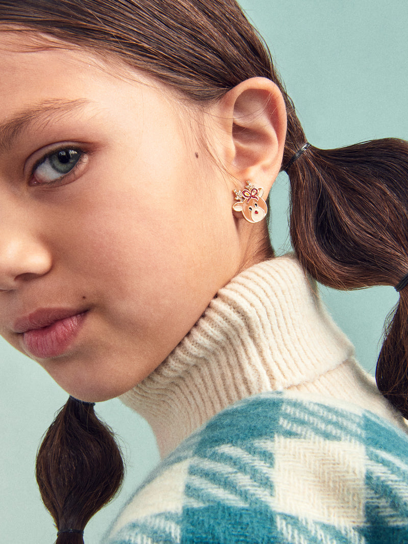 BaubleBar Merry & Bright Kids' Clip-On Earring Set - Reindeer and Christmas tree kids' earrings