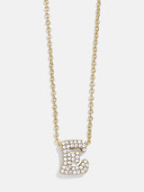 BaubleBar E - Gold chain with pavé bubble letter pendant