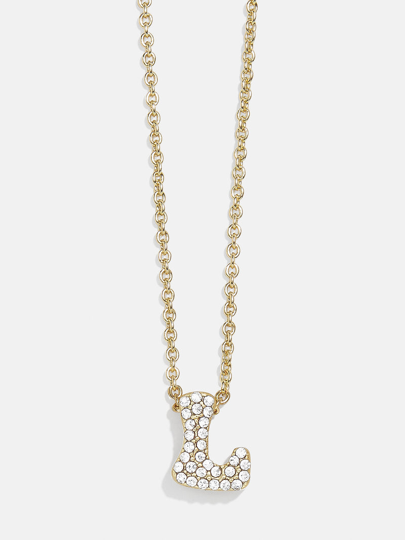 BaubleBar L - Gold chain with pavé bubble letter pendant