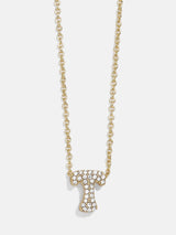 BaubleBar T - Gold chain with pavé bubble letter pendant