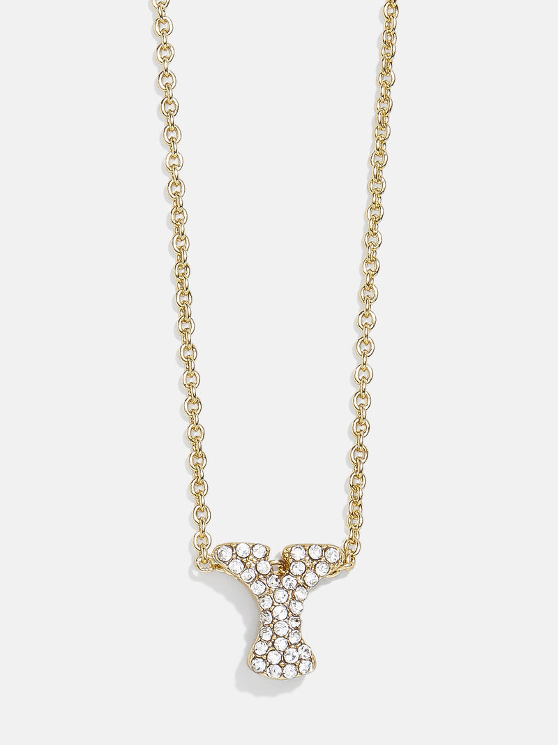 BaubleBar Y - Gold chain with pavé bubble letter pendant