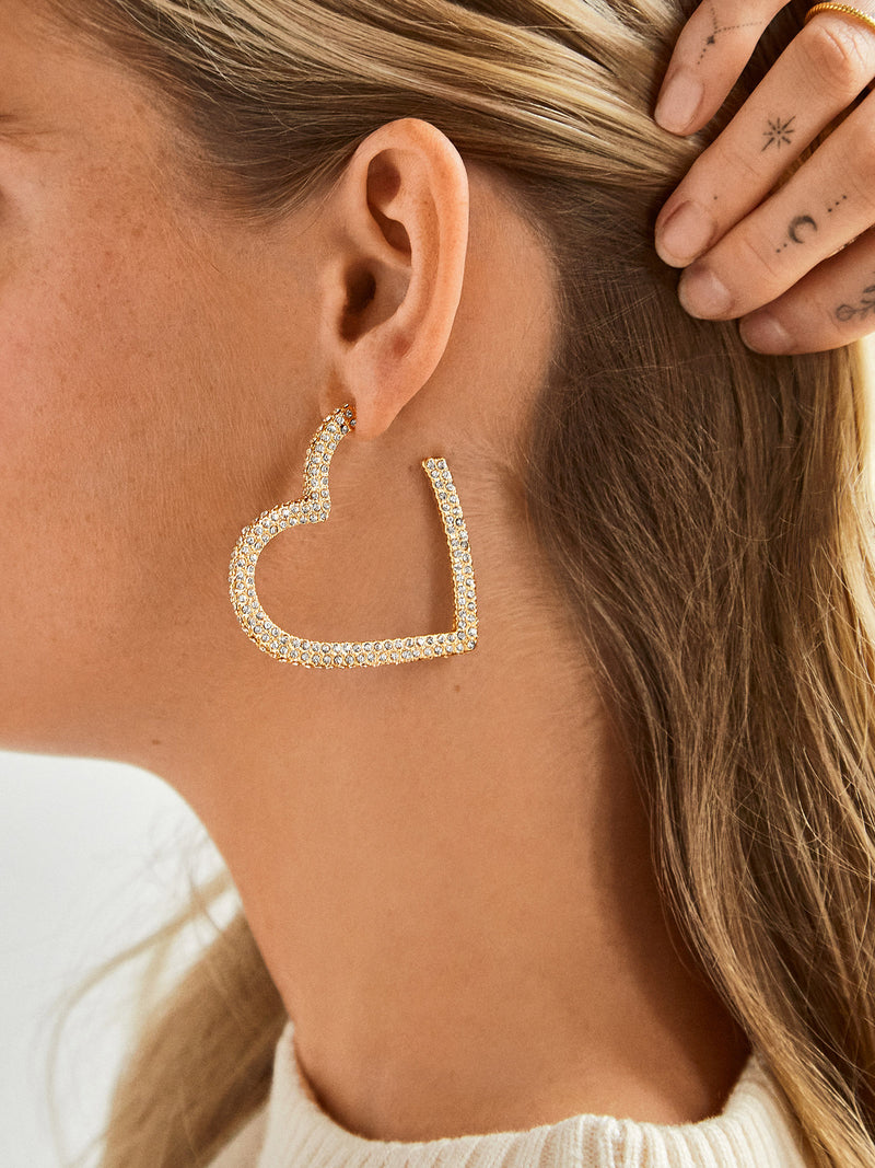 BaubleBar Reva Earrings - Clear - Crystal heart hoop statement earrings