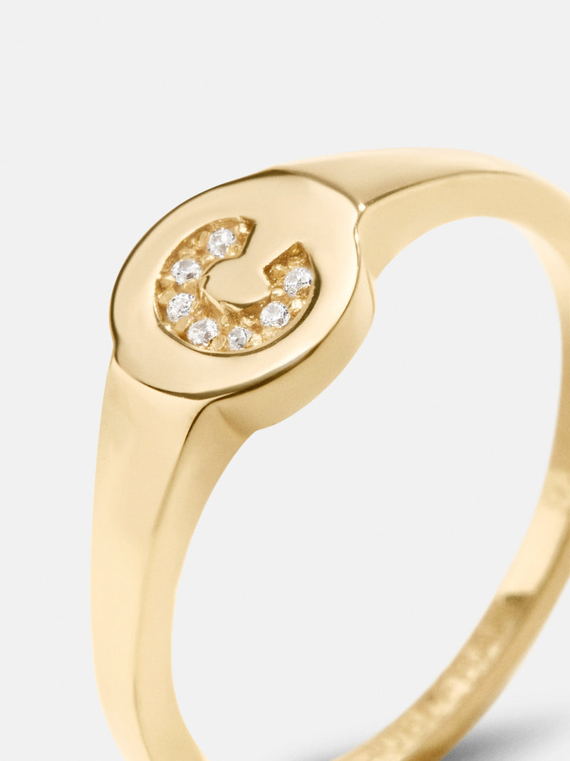 BaubleBar 18K Gold Single Initial Signet Ring - Single Letter - 
    18K Gold Plated Sterling Silver, Cubic Zirconia stones
  
