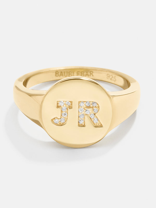 18K Gold Double Initial Signet Ring - Double Letter - Gold