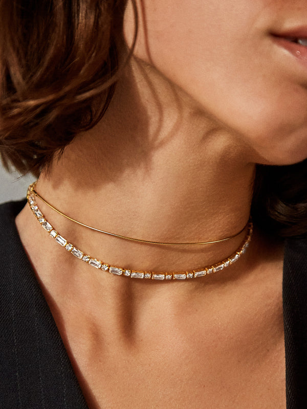 Kerri 18K Gold Adjustable Tennis Necklace - Clear/Gold