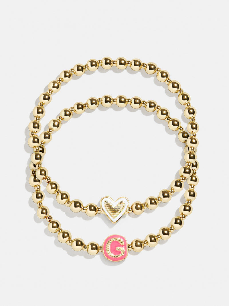 BaubleBar Initial & Heart Kids' Pisa Bracelet Set - Gold - 
    Set of two stretch bracelets
  
