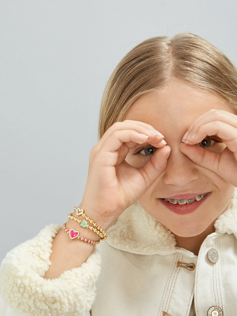 BaubleBar Initial & Heart Kids' Pisa Bracelet Set - Gold - 
    Set of two stretch bracelets
  
