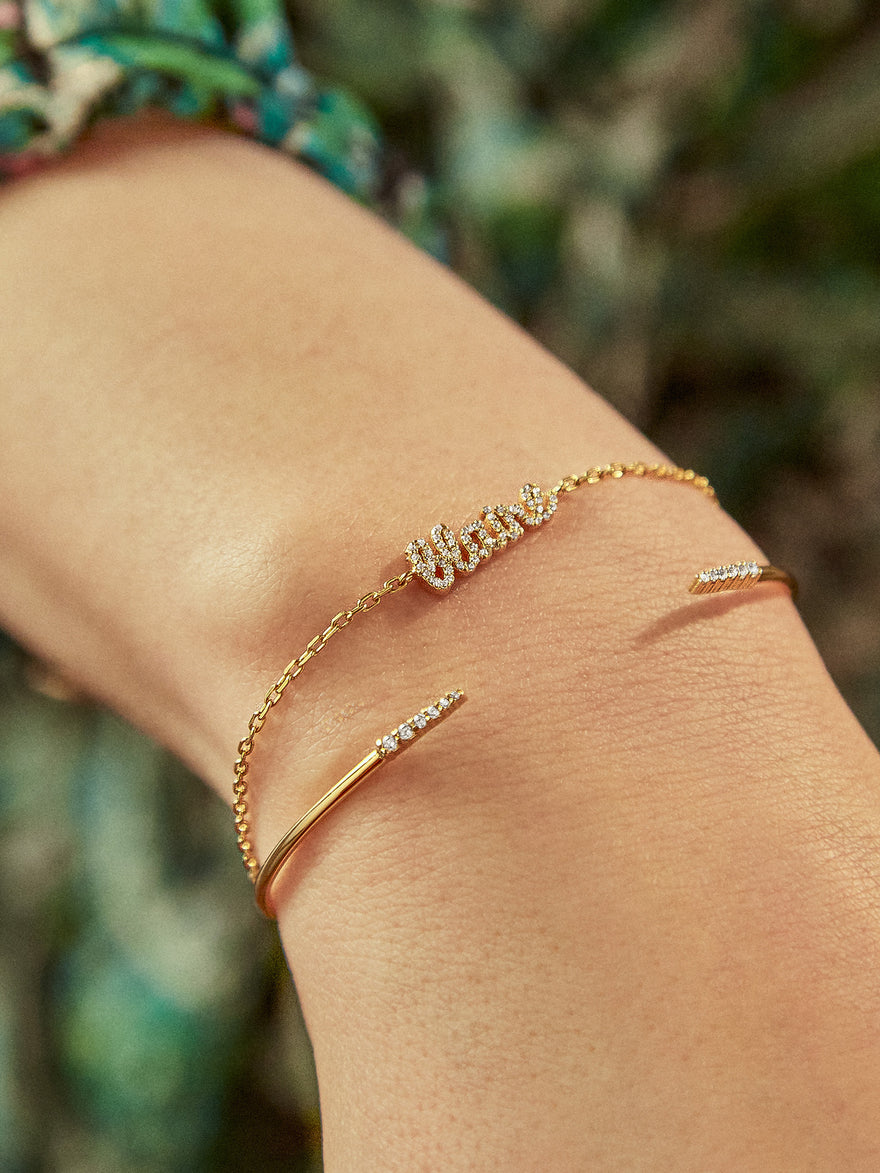 18K Gold Vermeil Pavé Custom Nameplate Bracelet - 18K Gold Vermeil. Pavé Cubic Zirconia Stones