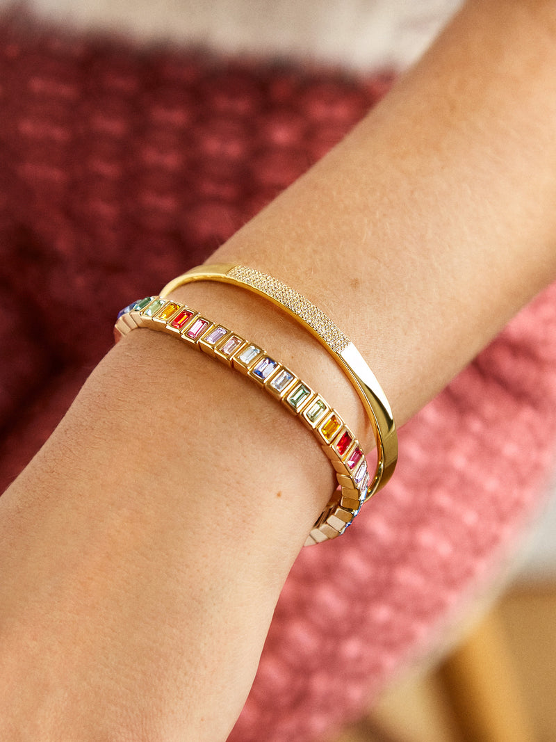 Initial Pisa Bracelet - Pavé Vertical – Gold beaded stretch bracelet –  BaubleBar