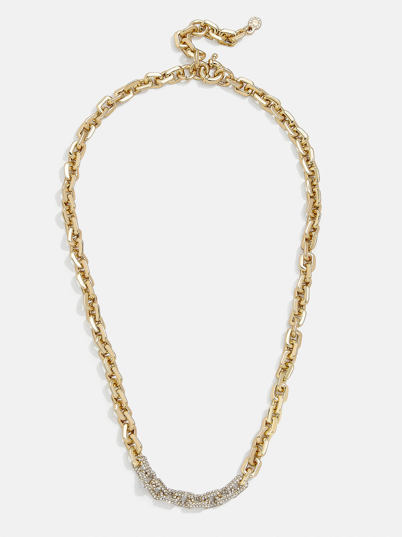 BaubleBar Heidi Necklace - Small Gold/Pavé - Gold and crystal paperclip chain necklace