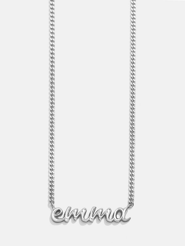 Curb Chain Custom Nameplate Necklace - Silver