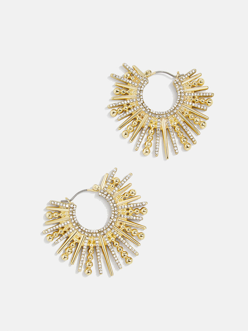 Jaskamal Earrings - Large Pavé/Gold – Sunburst statement hoop earrings ...