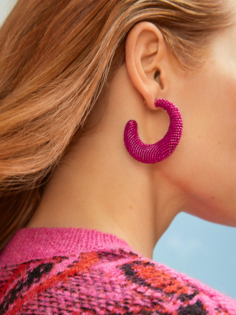 BaubleBar Callie Earrings - Hot Pink - Beaded hoop earrings
