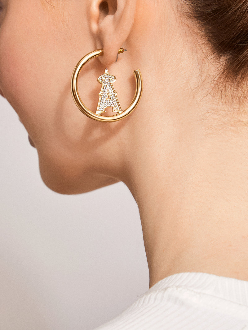 BaubleBar MLB Gold Logo Hoops - Los Angeles Angels - MLB hoop earrings