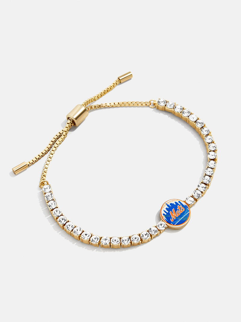 BaubleBar MLB Gold Tennis Bracelet - New York Mets - MLB pull-tie bracelet