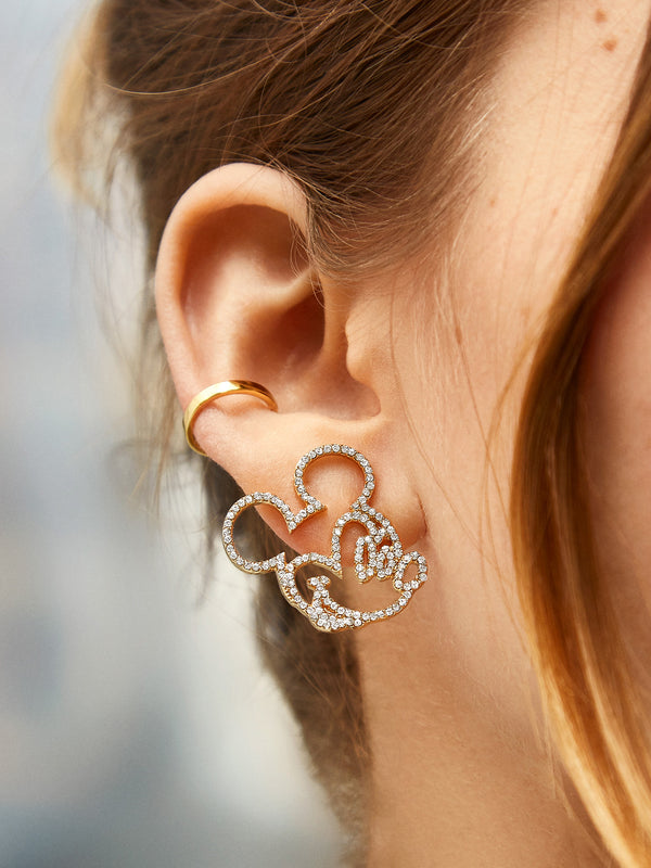 Mickey Mouse Disney Illustration Earrings - Clear/Gold