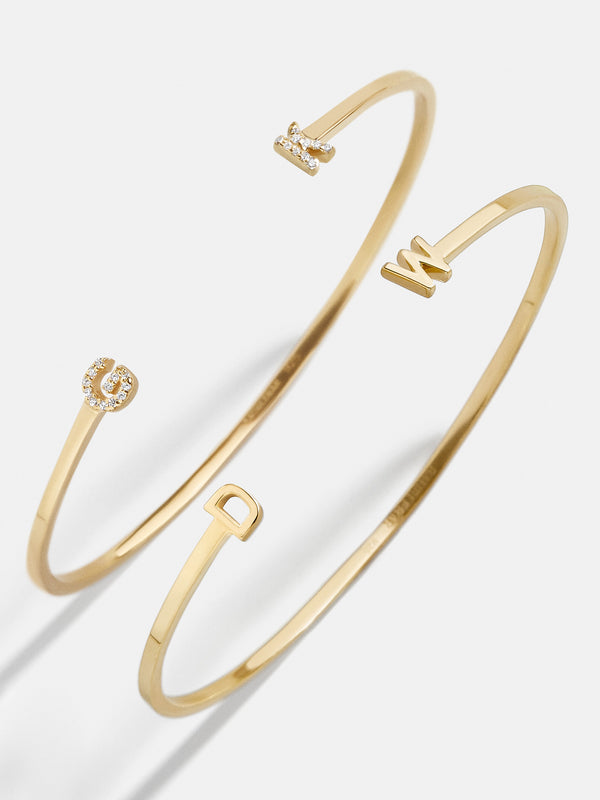 18K Gold Double Initial Custom Cuff Bracelet