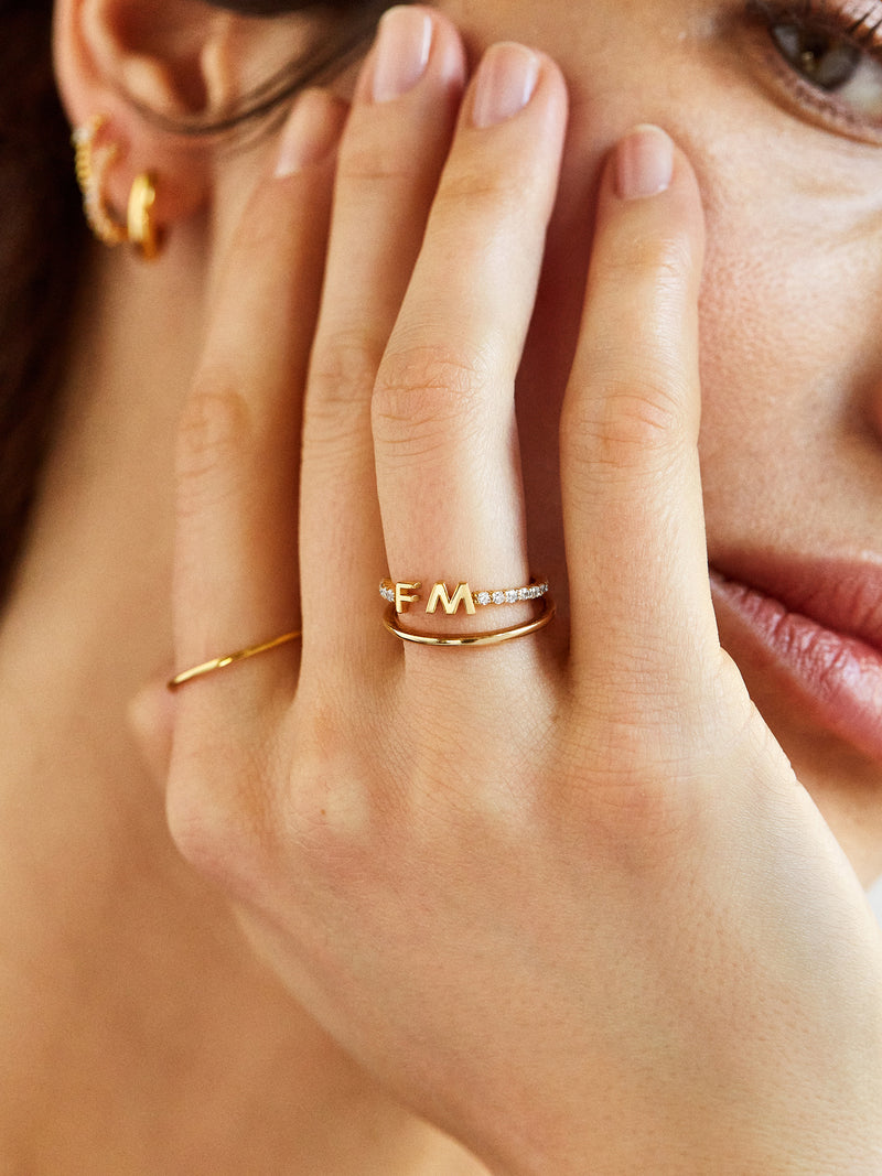 18K Gold Double Initial Custom Ring - Gold – 18K Gold Plated Sterling ...