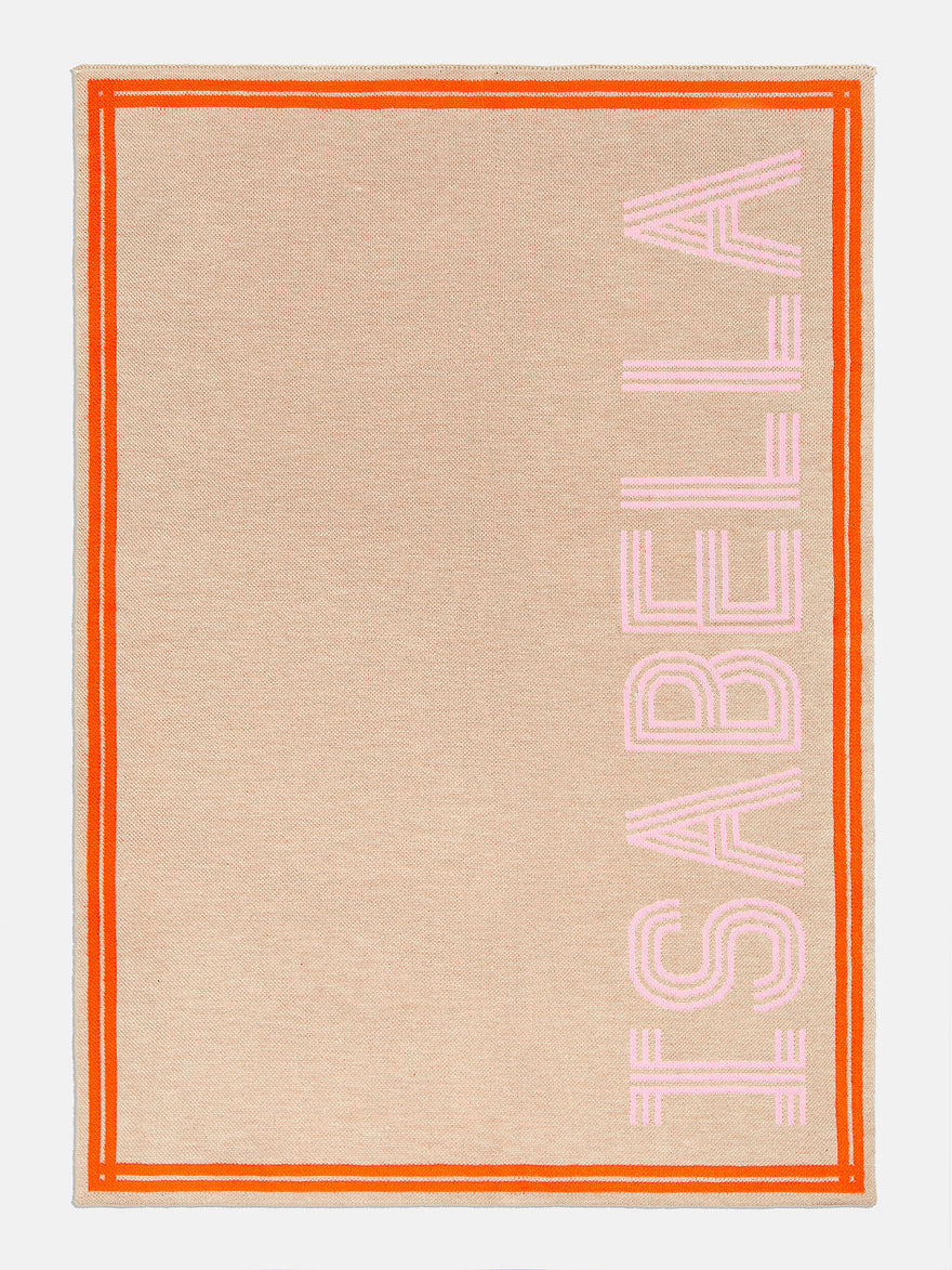 Your Name In Stripes Custom Blanket - Tan / Pink