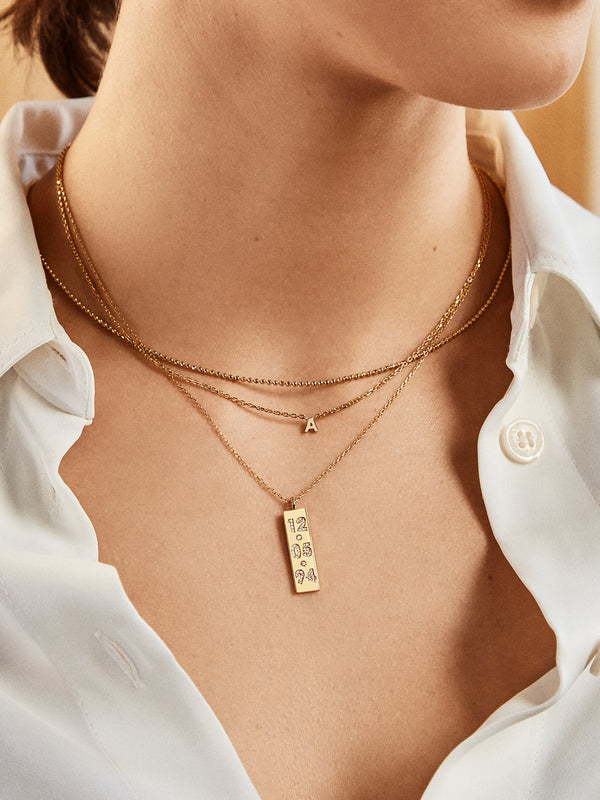 18K Gold Stacked Custom Number Necklace - Gold/Pavé