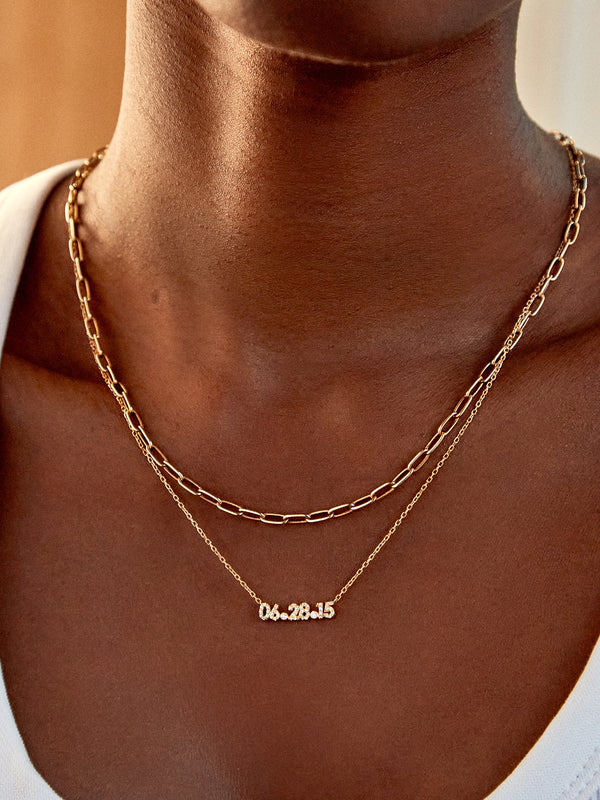 18K Gold Pavé Custom Number Necklace - Gold/Pavé