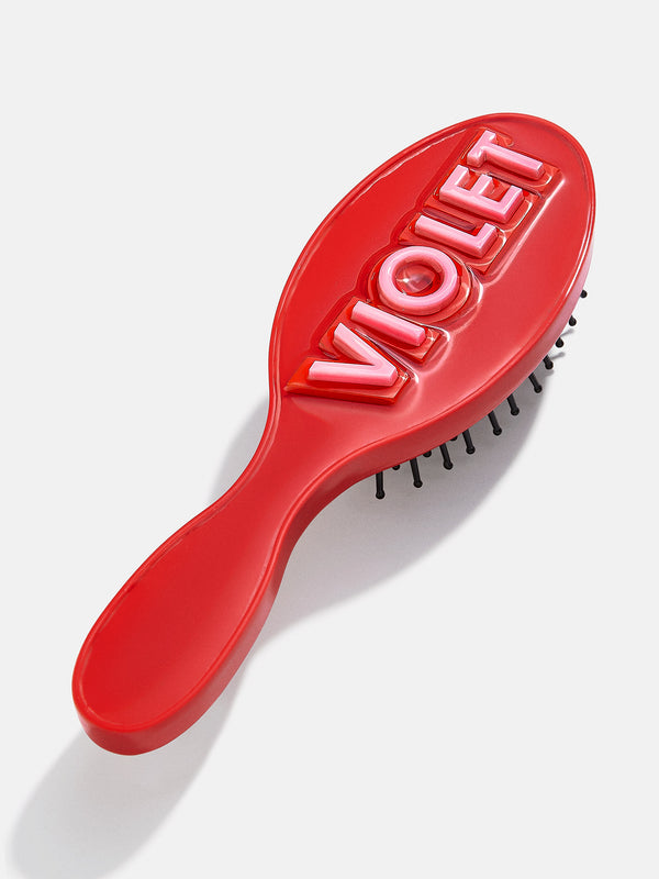 Block Font Mini Custom Hair Brush - Block Font Red