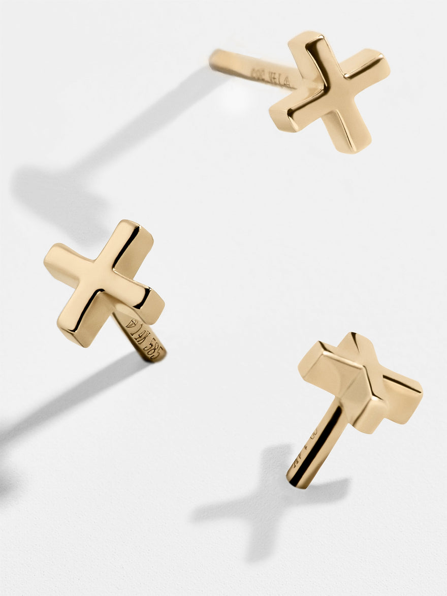 Single 14K Solid Gold X Earring - Gold