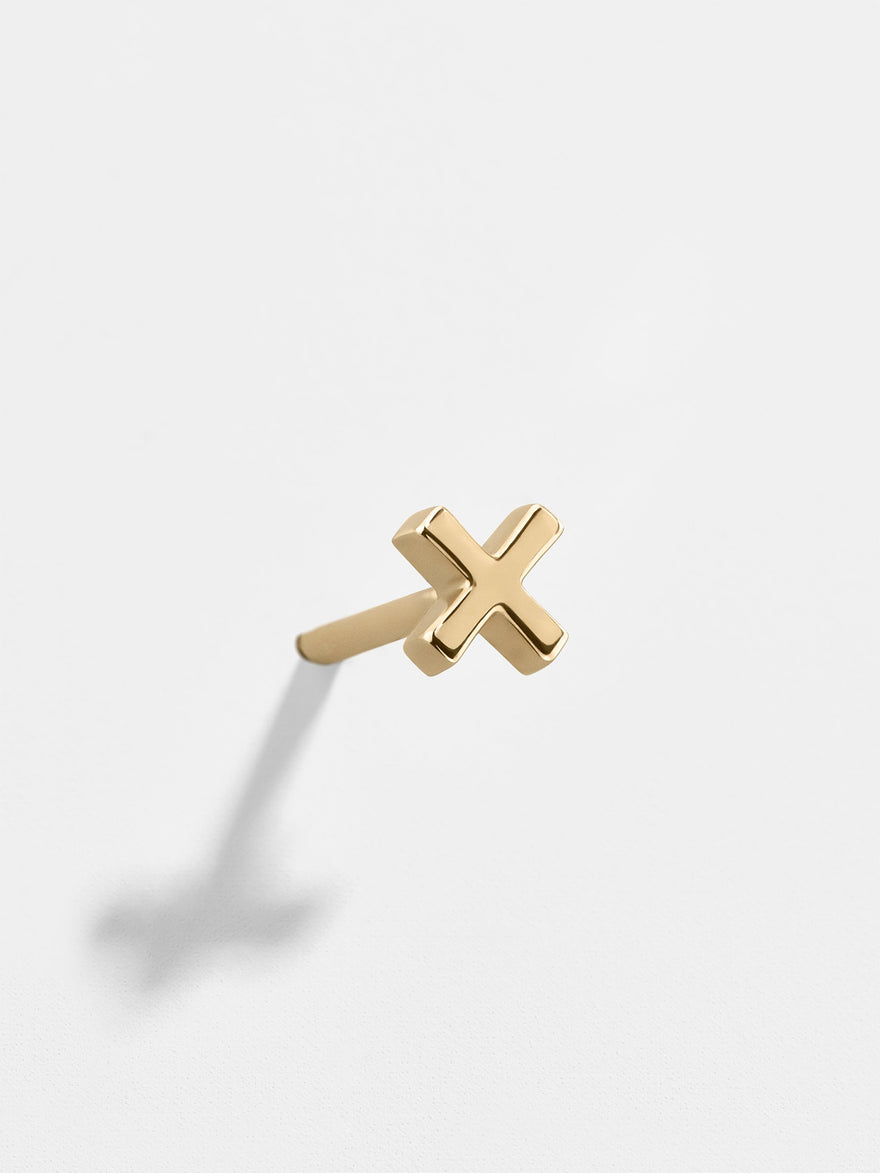 Single 14K Solid Gold X Earring - Gold