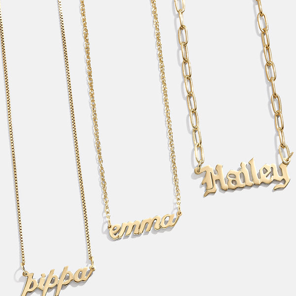 Name plate necklace 14k gold sales