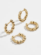 BaubleBar On A Swivel Earring Set - Gold - Two pairs of gold huggie hoops