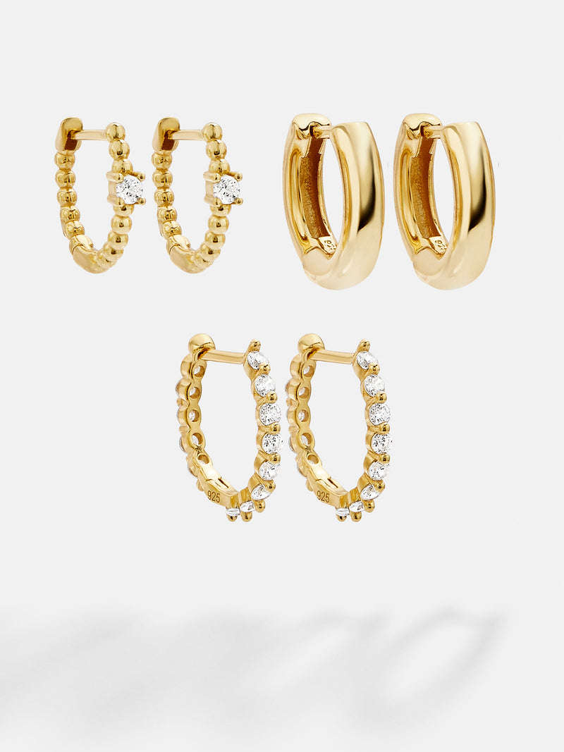 BaubleBar Lauren 18K Gold Earring Set - Gold/Pavé - 
    18K Gold Plated Sterling Silver, Cubic Zirconia stones
  
