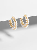 BaubleBar Nina Earrings - White - 
    Gold and pearl hoop earrings
  

