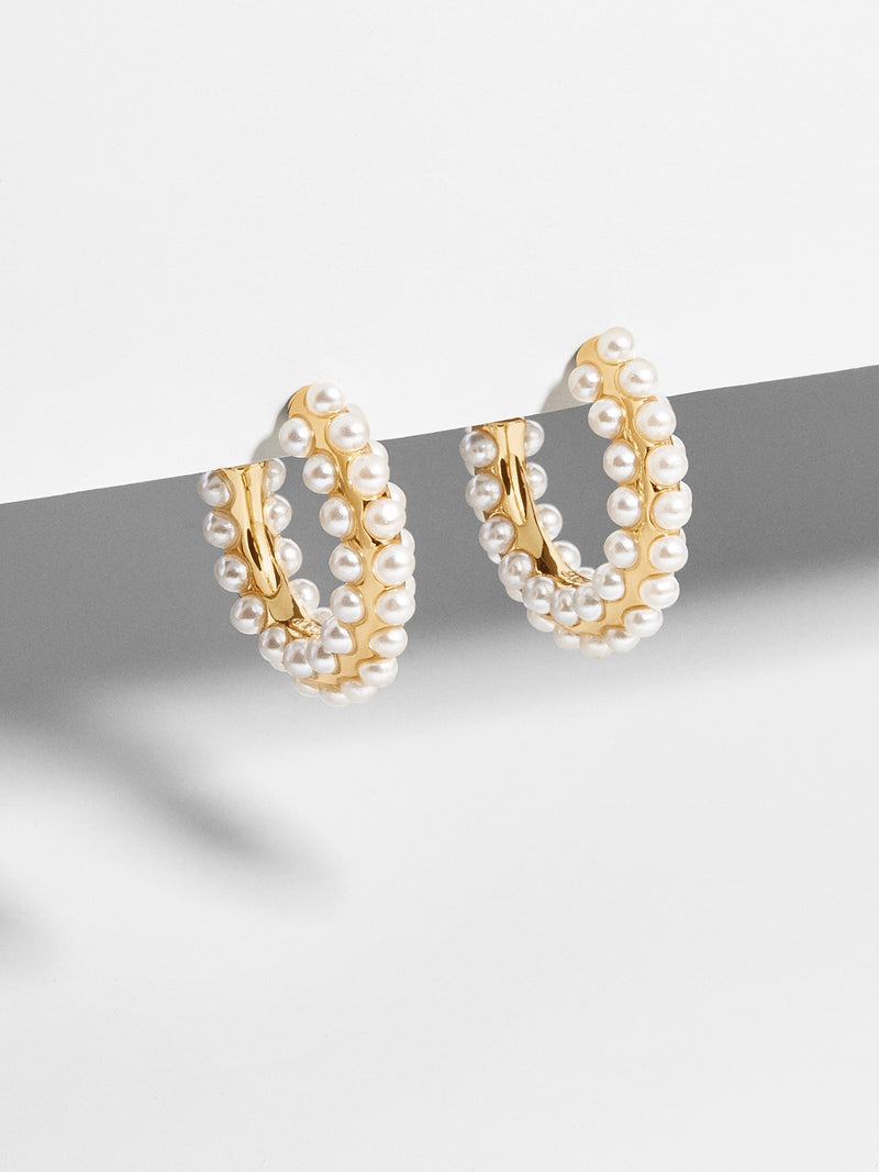 Nina Earrings: Small – Gold and pearl hoop earri ...