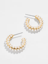 BaubleBar Nina Earrings: Small - Gold and pearl hoop earrings