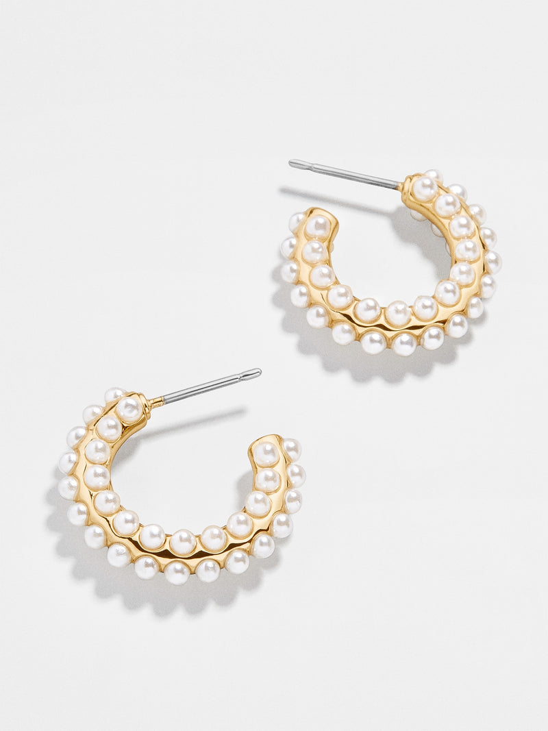 BaubleBar Nina Earrings: Small - Gold and pearl hoop earrings