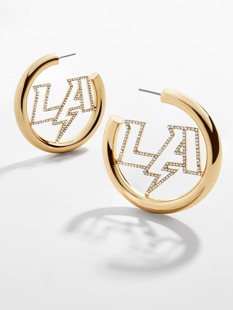 BaubleBar Los Angeles Chargers NFL Logo Gold Hoops - Los Angeles Chargers - Cyber Monday Ends Tonight: Enjoy 30% Off​