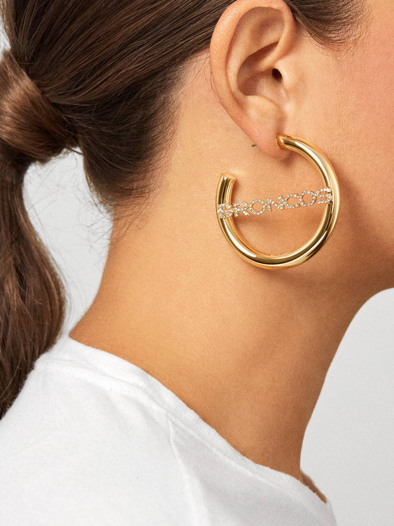 BaubleBar Denver Broncos NFL Logo Gold Hoops - Denver Broncos - NFL hoop earrings