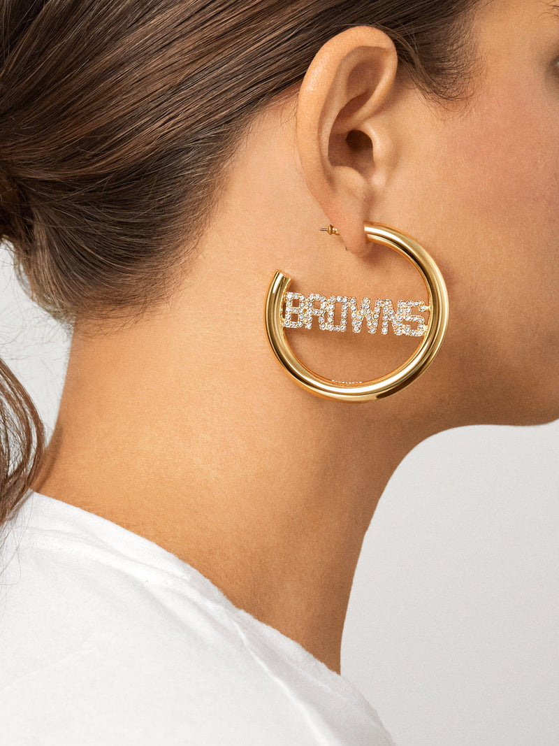 BaubleBar Cleveland Browns NFL Logo Gold Hoops - Cleveland Browns - NFL hoop earrings