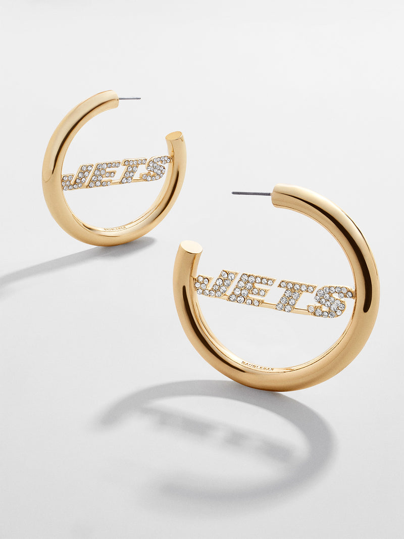 BaubleBar New York Jets NFL Logo Gold Hoops - New York Jets - 
    NFL hoop earrings
  
