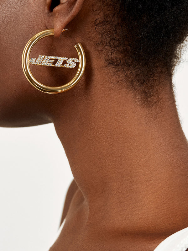 New York Jets NFL Logo Gold Hoops - New York Jets