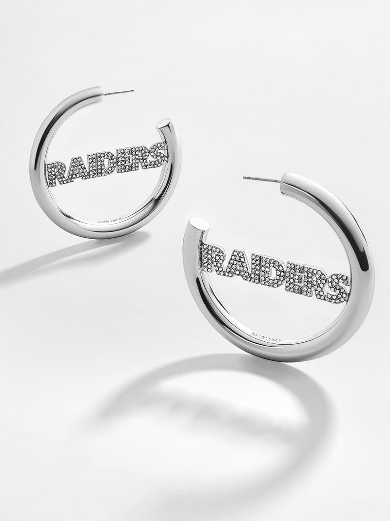 BaubleBar Las Vegas Raiders NFL Logo Silver Hoops - Las Vegas Raiders - 
    NFL hoop earrings
  
