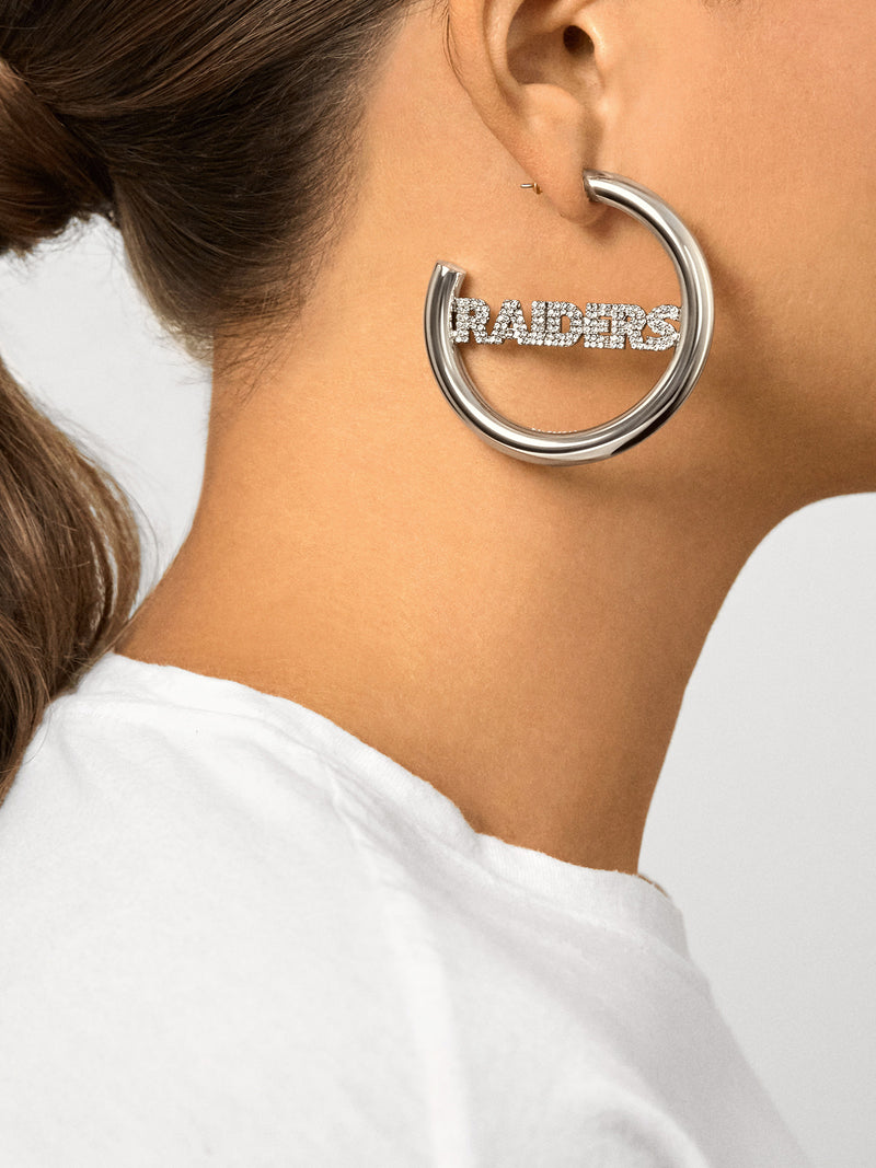 BaubleBar Las Vegas Raiders NFL Logo Silver Hoops - Las Vegas Raiders - 
    NFL hoop earrings
  
