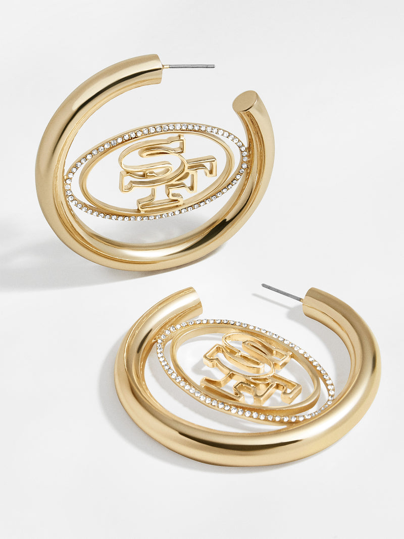 BaubleBar San Francisco 49ers NFL Logo Gold Hoops - San Francisco 49ers - NFL hoop earrings