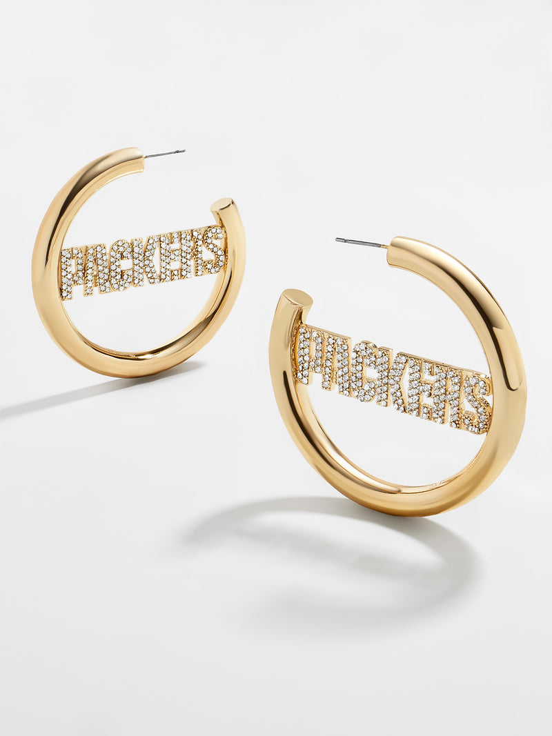 BaubleBar Green Bay Packers NFL Logo Gold Hoops - Green Bay Packers - NFL hoop earrings
