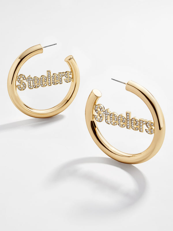 Pittsburgh Steelers NFL Logo Gold Hoop Earrings - Pittsburgh Steelers