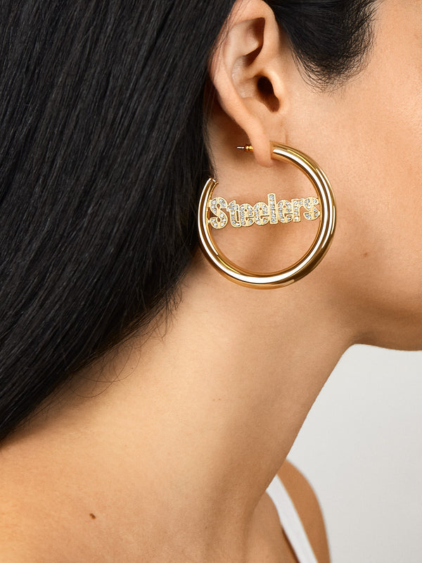 Pittsburgh Steelers NFL Logo Gold Hoop Earrings - Pittsburgh Steelers