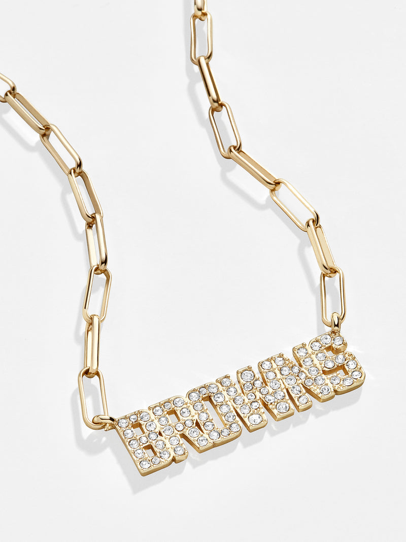 BaubleBar Cleveland Browns NFL Gold Chain Necklace - Cleveland Browns - NFL paperclip chain nameplate necklace