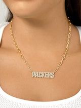 BaubleBar Green Bay Packers NFL Gold Chain Necklace - Green Bay Packers - NFL paperclip chain nameplate necklace