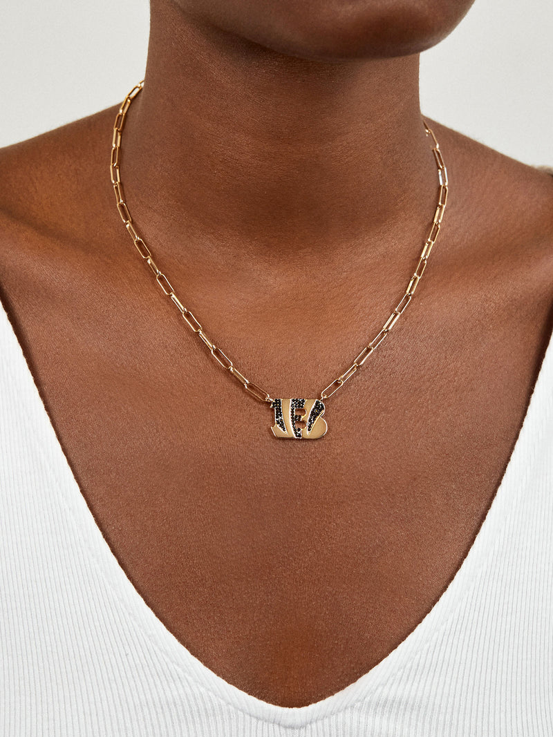 BaubleBar Cincinnati Bengals NFL Gold Chain Necklace - Cincinnati Bengals - NFL paperclip chain nameplate necklace